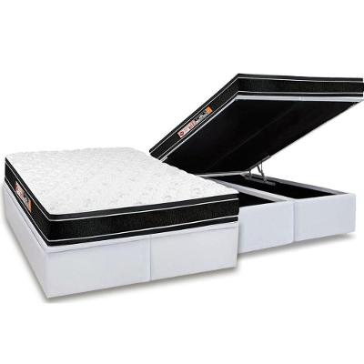 Cama Box Baú King: Colchão Espuma D33 Castor Black e White Double Face + Base CRC Courano White(193x203)