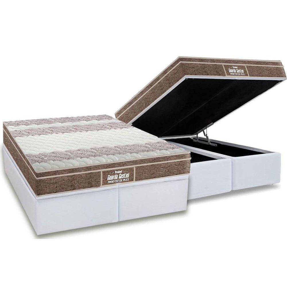 Cama Box Baú Queen: Colchão Espuma Probel D33 / Ep Guarda Costas Plus + Base White(158X198) - 1