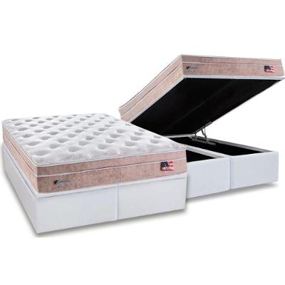 Cama Box Baú King: Colchão Molas Ensacadas Sealy Masterpocket Miami + Base White(193X203)