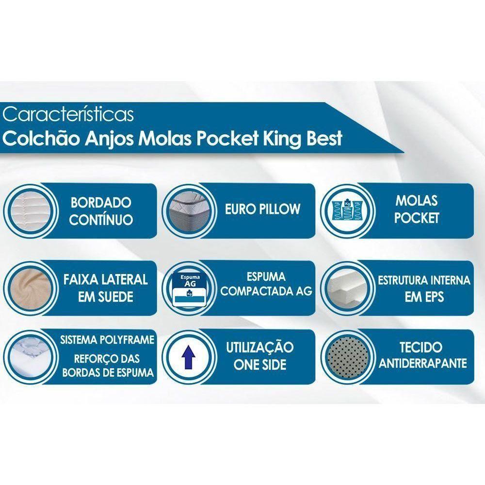 Cama Box Baú King: Colchão Molas Ensacadas Anjos MasterPocket King Best Clean + Base CRC Suede Clean(193x203) - 3