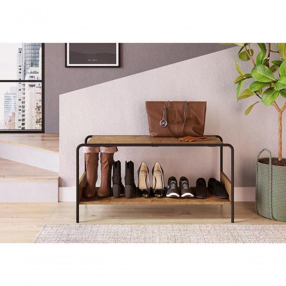 Banco Sapateira Para Hall De Entrada 27890 Aço Preto Vermont - 3