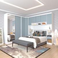 Quarto De Canto Casal Com Guarda Roupas Com Espelho E Mesas De Cabeceira Alpes Luciane Móveis Branco Pf Com Grey Sky Pf - 1