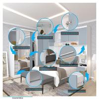 Quarto De Canto Casal Com Guarda Roupas Com Espelho E Mesas De Cabeceira Alpes Luciane Móveis Branco Pf Com Grey Sky Pf - 3