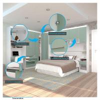 Quarto De Canto Casal Com Guarda Roupas Cabeceira E Bancada Home Office Alpes Luciane Móveis Branco Pf Com Verde Pf - 5