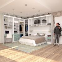 Quarto De Canto Casal Com Guarda Roupas Cabeceira E Bancada Home Office Alpes Luciane Móveis Branco Pf Com Verde Pf - 9