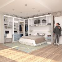 Quarto De Canto Casal Com Guarda Roupas Cabeceira E Bancada Home Office Alpes Luciane Móveis Branco Pf Com Grey Sky Pf - 5