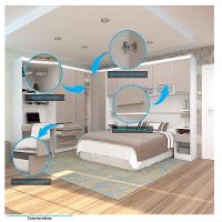 Quarto De Canto Casal Com Guarda Roupas Cabeceira E Bancada Home Office Alpes Luciane Móveis Branco Pf Com Cinammon Pf - 3