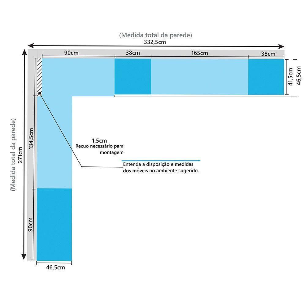 Quarto De Canto Casal Com Guarda Roupas Cabeceira E Bancada Home Office Alpes Luciane Móveis Branco Pf Com Branco Pf - 3
