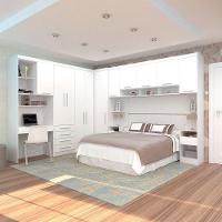Quarto De Canto Casal Com Guarda Roupas Cabeceira E Bancada Home Office Alpes Luciane Móveis Branco Pf Com Branco Pf - 1