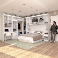 Quarto De Canto Casal Com Guarda Roupas Cabeceira E Bancada Home Office Alpes Luciane Móveis Branco Pf Com Branco Pf - 2