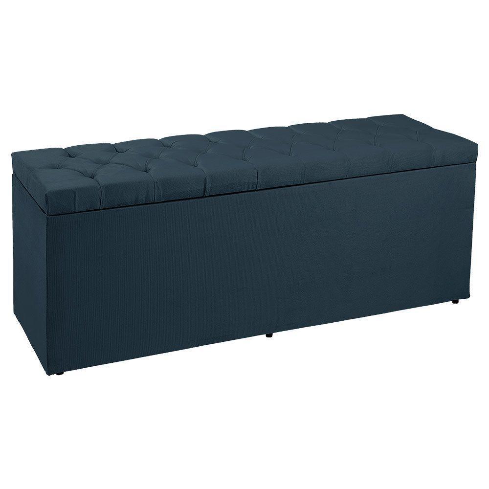 Calçadeira Recamier Baú Queen 1,60M Suede Azul Marinho - 1