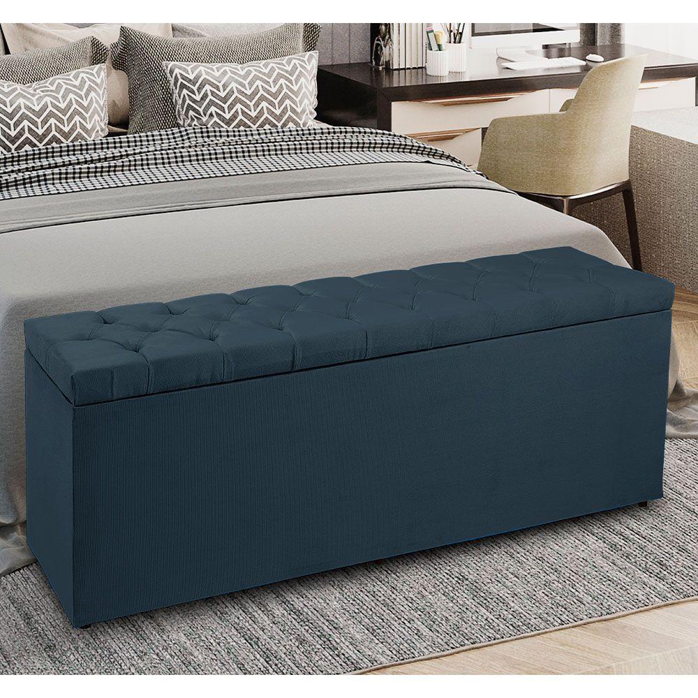 Calçadeira Recamier Baú Queen 1,60M Suede Azul Marinho - 5