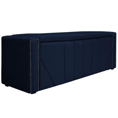 Calçadeira Baú Solteiro 90cm Suede Azul Marinho