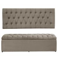 Painel Cabeceira Com Bau Calçadeira Dubai 1.93Mt -Suede Bege - 1