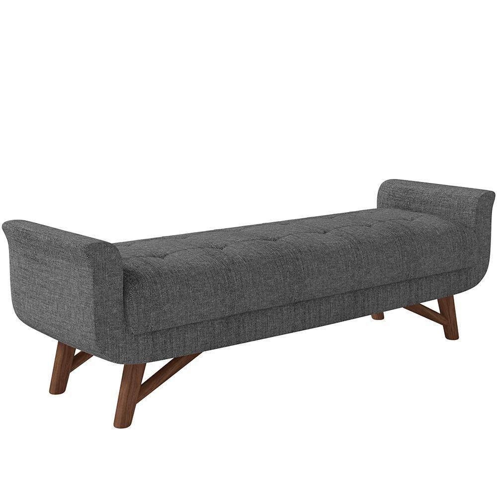 Puff Recamier Decorativo Com Pés Em Madeira 140 Cm Itália P05 Linho Cinza Escuro - Lyam Decor - 1