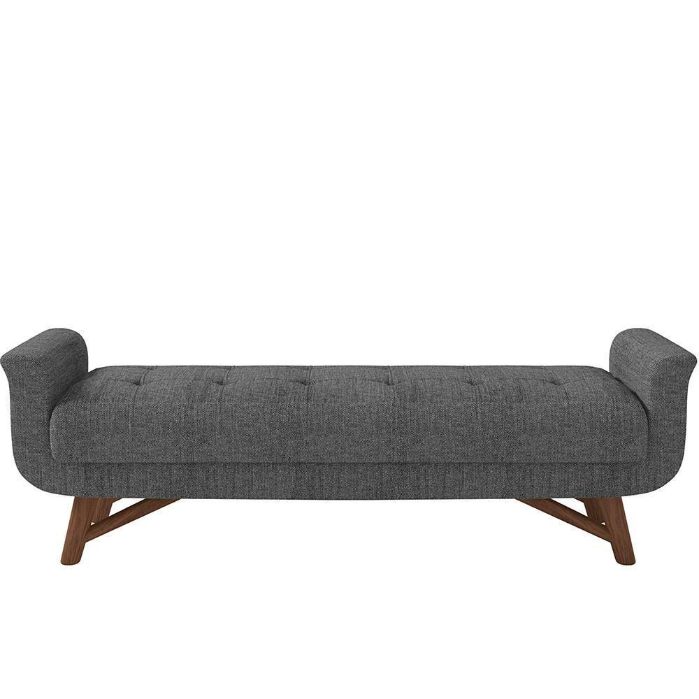 Puff Recamier Decorativo Com Pés Em Madeira 140 Cm Itália P05 Linho Cinza Escuro - Lyam Decor - 5