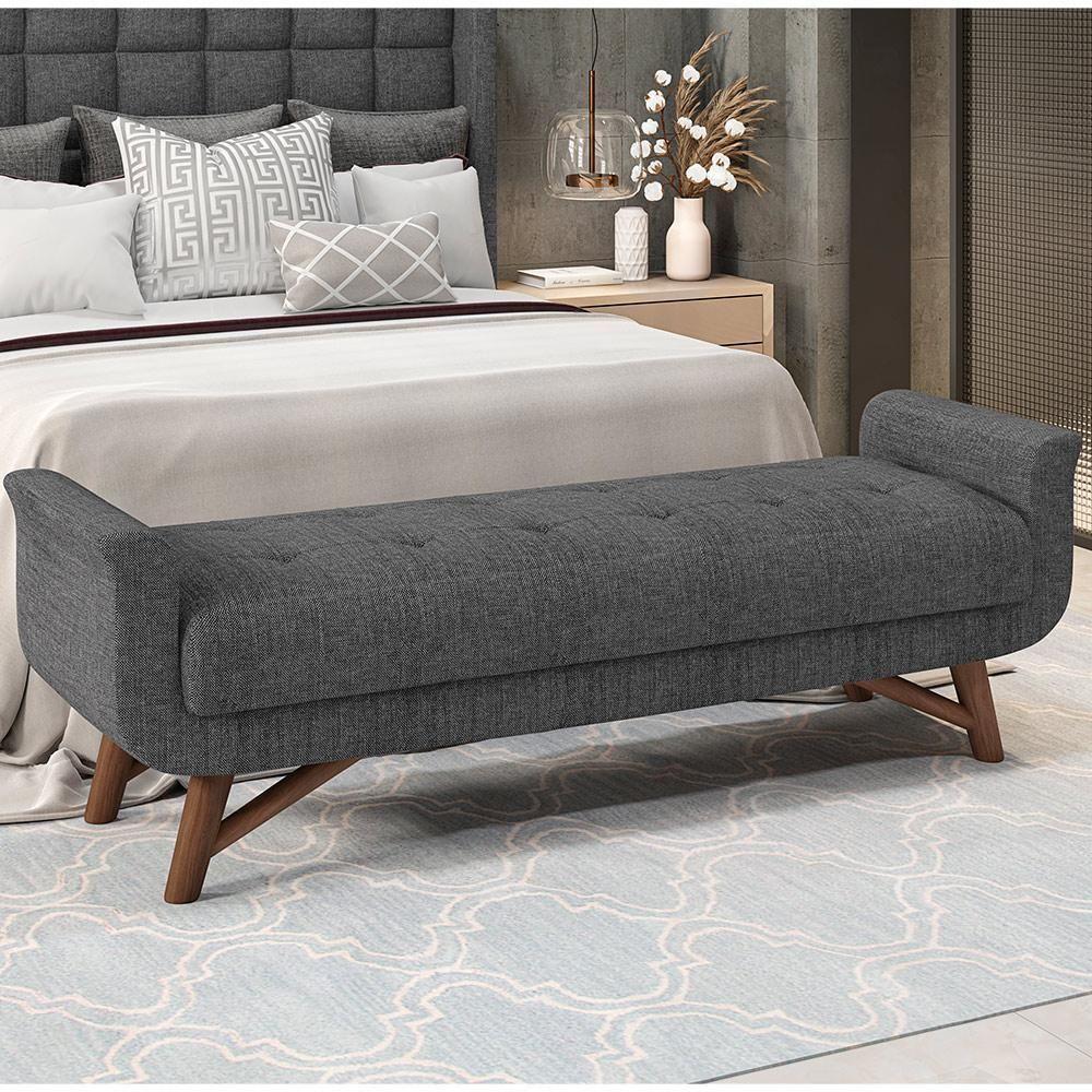 Puff Recamier Decorativo Com Pés Em Madeira 140 Cm Itália P05 Linho Cinza Escuro - Lyam Decor - 6