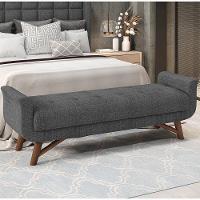 Puff Recamier Decorativo Com Pés Em Madeira 140 Cm Itália P05 Linho Cinza Escuro - Lyam Decor - 6