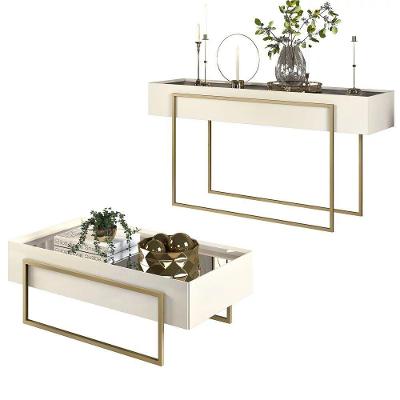 Conjunto Aparador E Mesa De Centro Espelhada Suri Creme