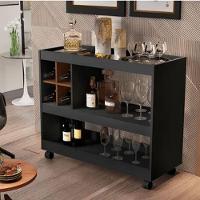 Aparador Bar Com Rodizios Preto Em Mdf - 3