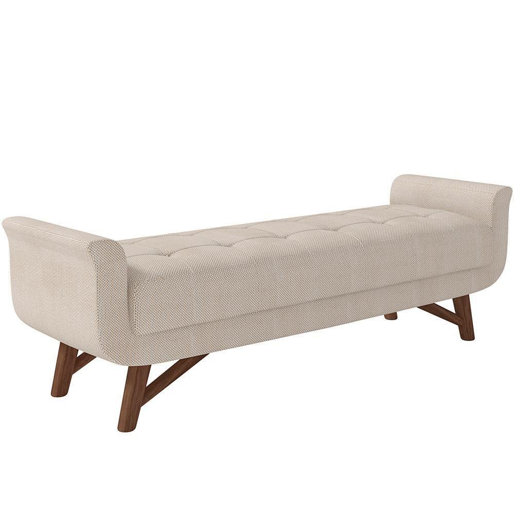 Puff Recamier Decorativo Com Pés Em Madeira 160 Cm Itália P05 Linho Creme - Lyam Decor - 1