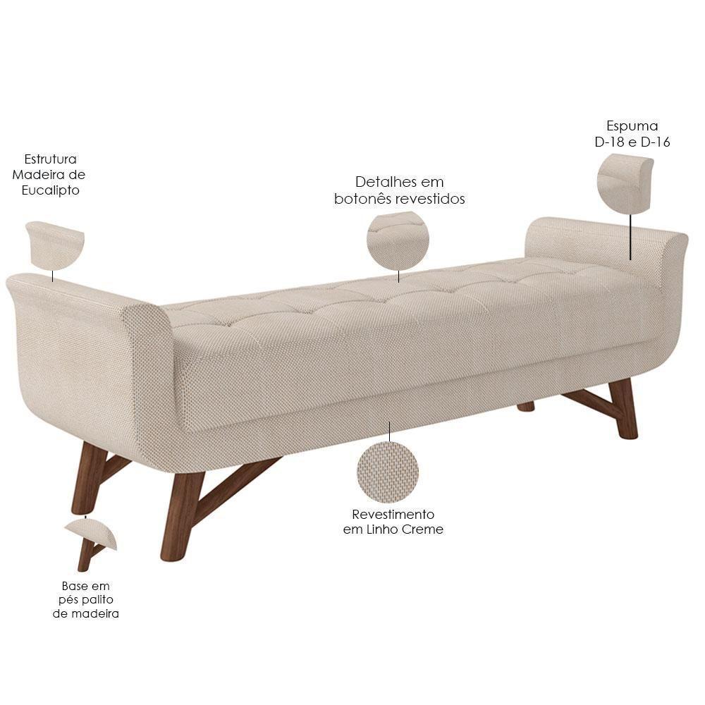 Puff Recamier Decorativo Com Pés Em Madeira 160 Cm Itália P05 Linho Creme - Lyam Decor - 2