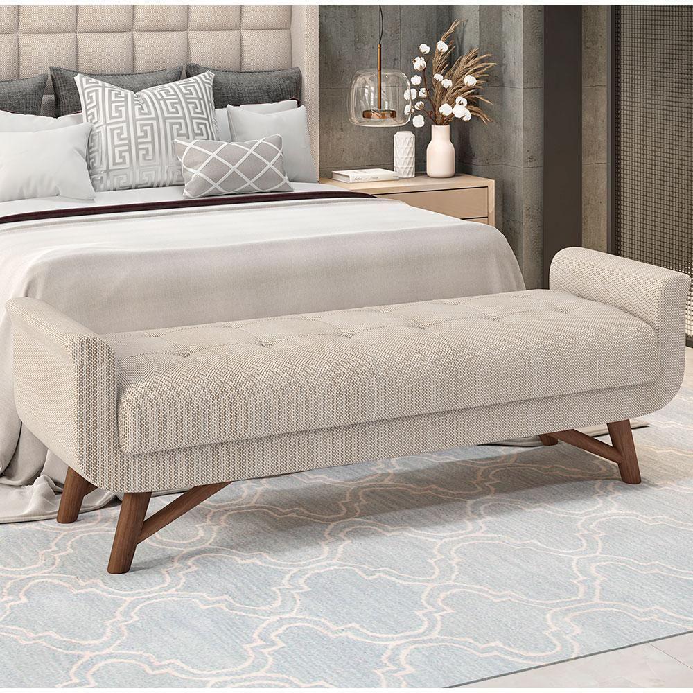 Puff Recamier Decorativo Com Pés Em Madeira 160 Cm Itália P05 Linho Creme - Lyam Decor - 6
