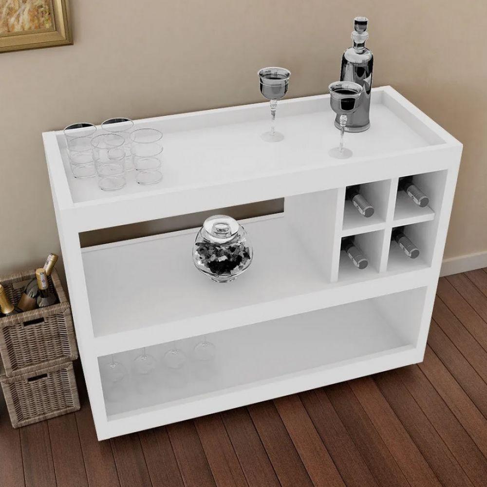Aparador Bar Com Rodizios Branco Em Mdf - 4
