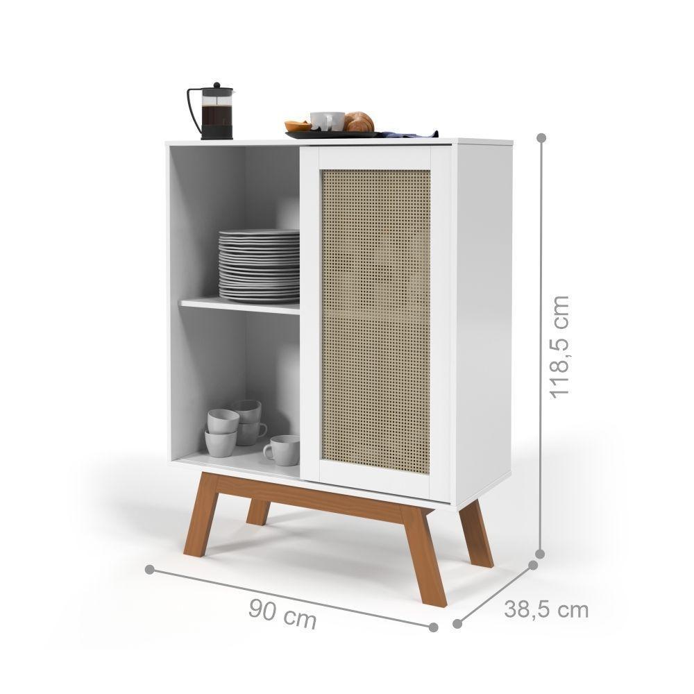 Buffet Barcelona Com Porta Em Rattan Sintético Branco - 3