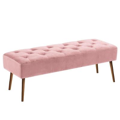 Banco Estofado Rubi 1,40M Suede Rosa Bebe - Inova Decor