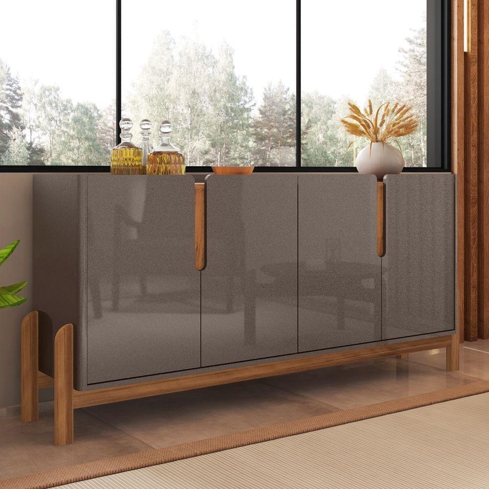 Buffet Agnes Cinza Pérola/cedro 4 Portas Com Detalhe Curvo - 1