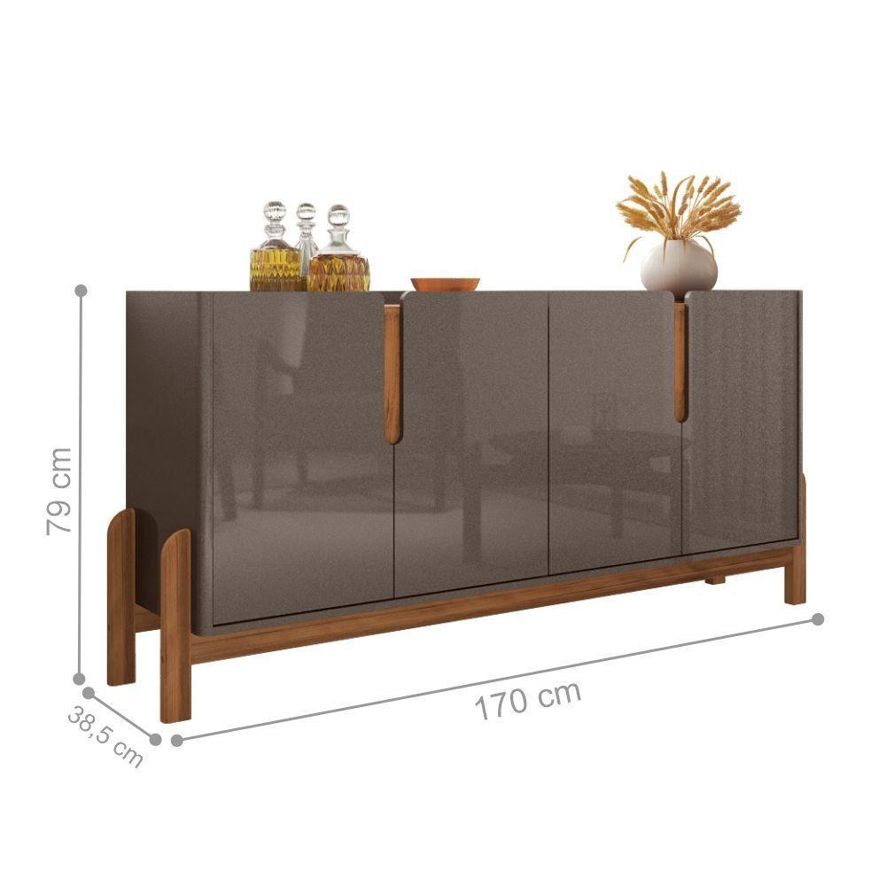 Buffet Agnes Cinza Pérola/cedro 4 Portas Com Detalhe Curvo - 1