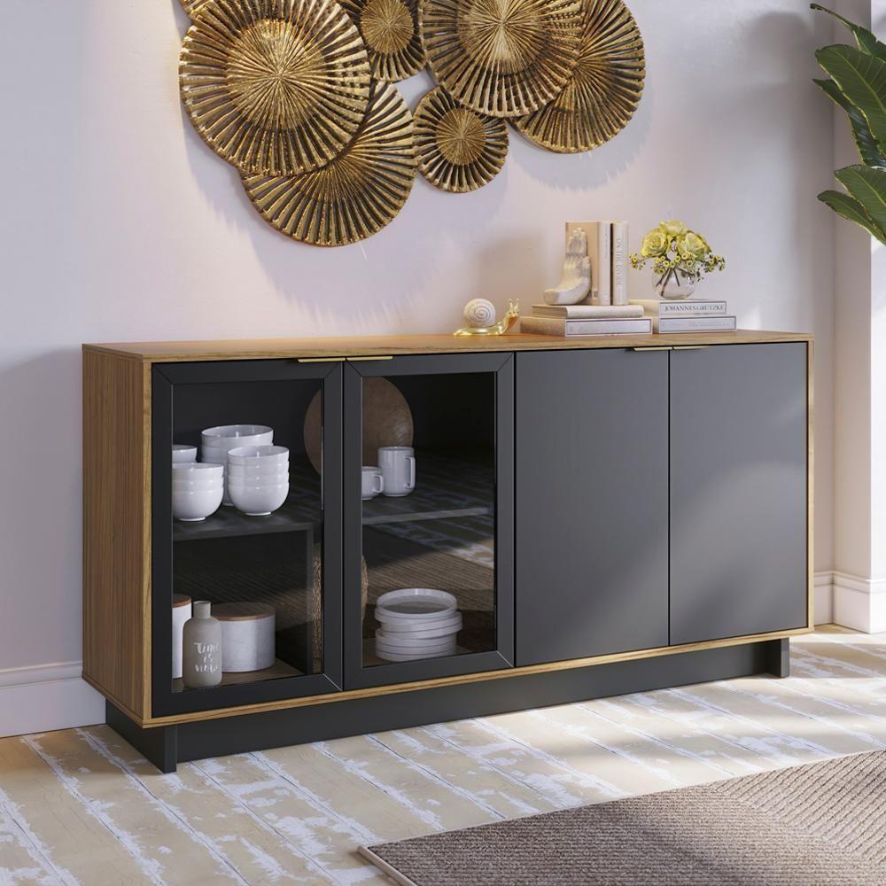 Buffet Bancada 4 Portas 160 Cm Vitoria Preto Noce Milano Clb - 3