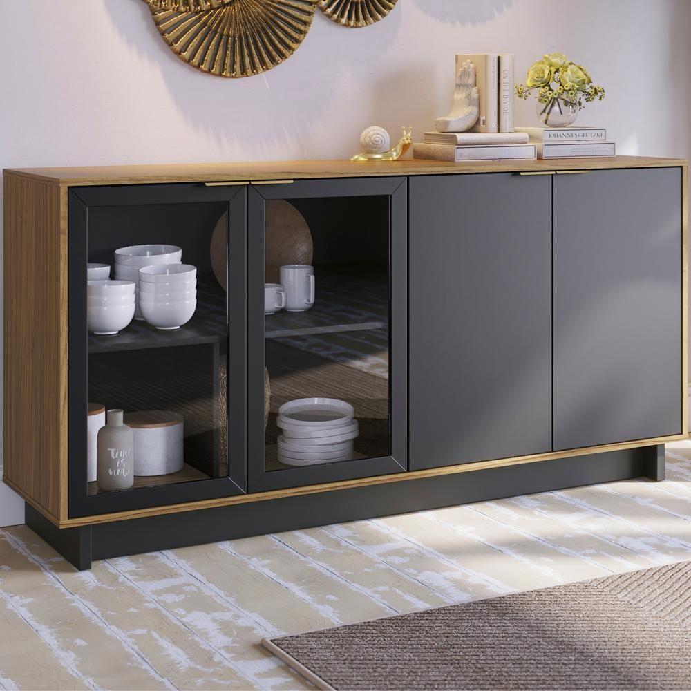 Buffet Bancada 4 Portas 160 Cm Vitoria Preto Noce Milano Clb - 8
