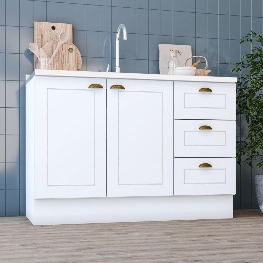 Balcão 03 Gavetas 02 Portas 120cm Amy Branco Hp Branco Hp - 1