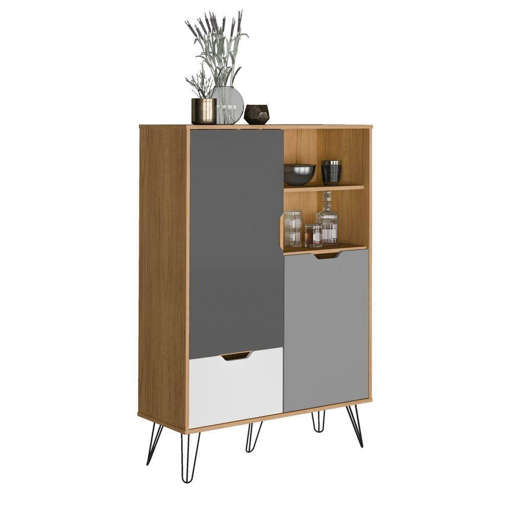 Aparador Bar Carvalho/Grafite/Branco/ Prata 2 Portas - 8