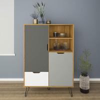 Aparador Bar Carvalho/Grafite/Branco/ Prata 2 Portas - 1