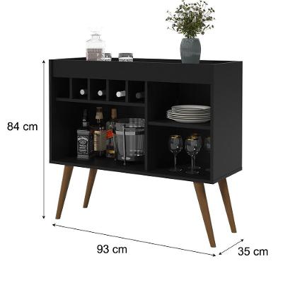 Aparador Buffet Adega Sala New Odin Pés De Madeira Preto