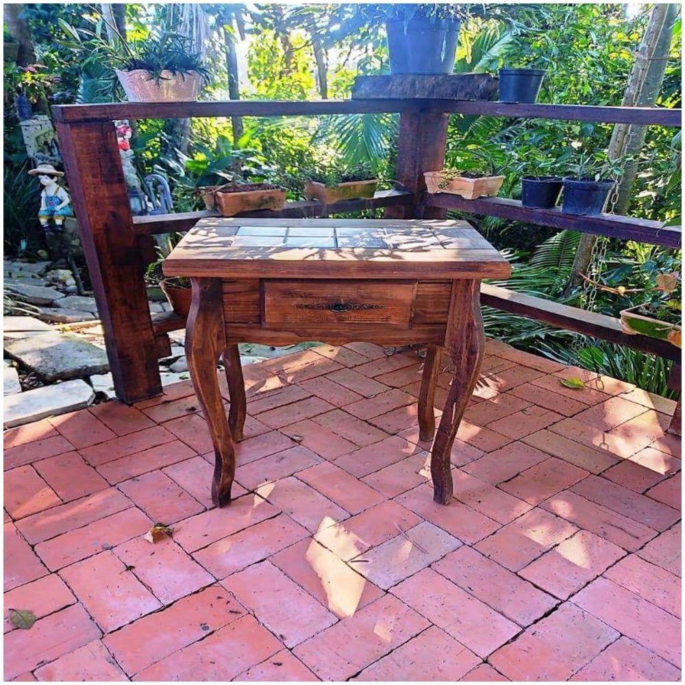 Aparador 1 Gaveta Detalhes Em Azulejo De Madeira Maciça Móveis Rústicos Adelin - 5