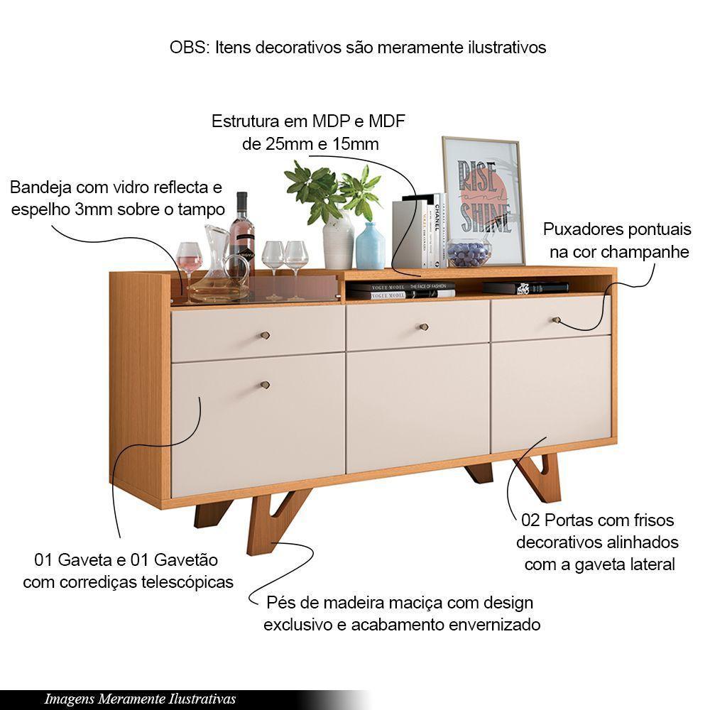 Buffet Aparador Decorativo Noeli Com Bandeja Lateral Cinamomo/off White G26 - Gran Belo - 3