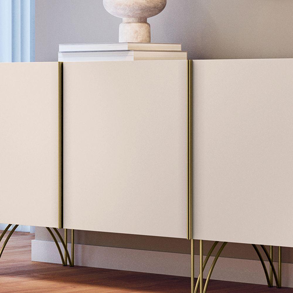 Buffet Decorativo Com Puxadores Em Alumínio Pés Aço Maciço Virginia Off White G26 - Gran Belo - 4