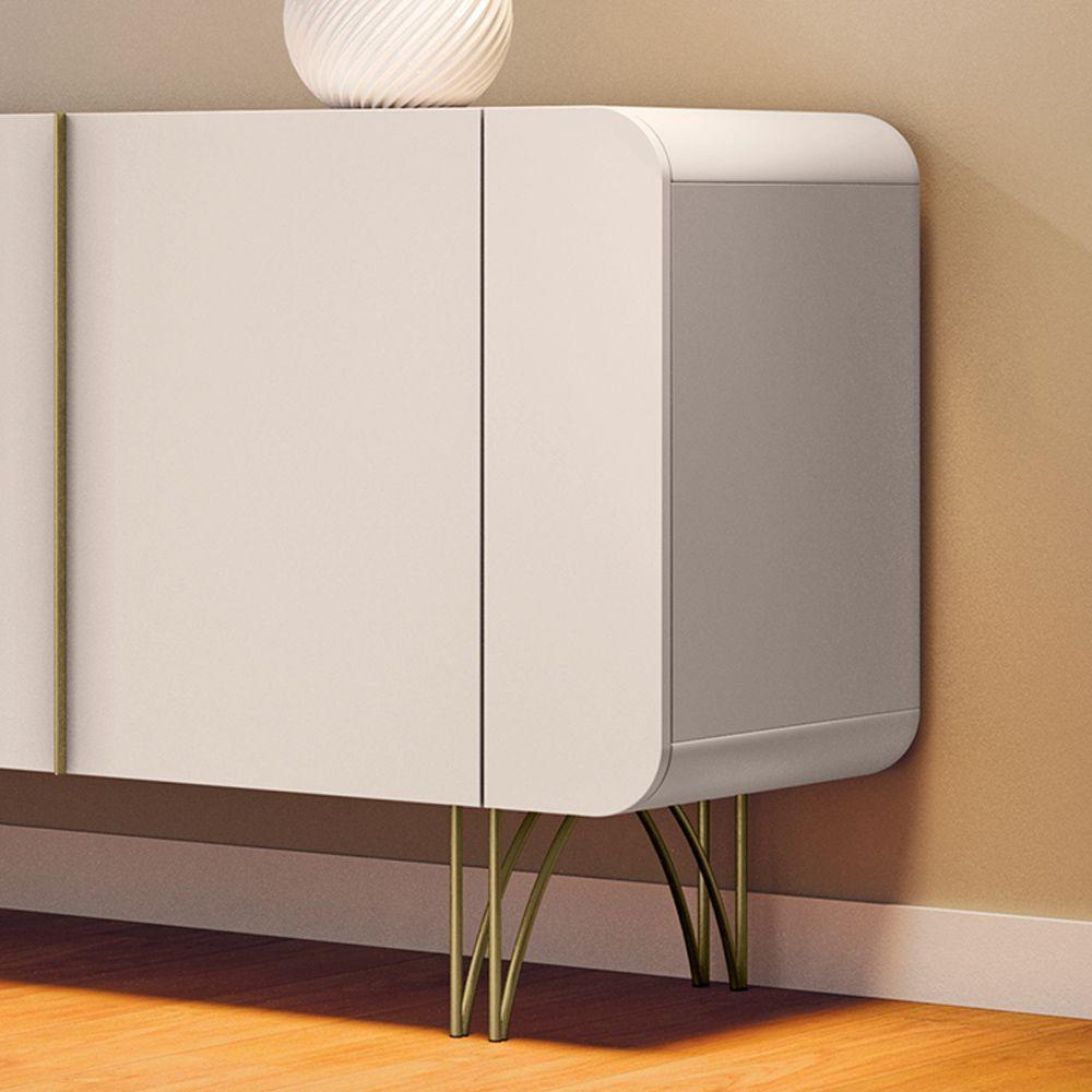 Buffet Decorativo Com Puxadores Em Alumínio Pés Aço Maciço Virginia Off White G26 - Gran Belo - 5