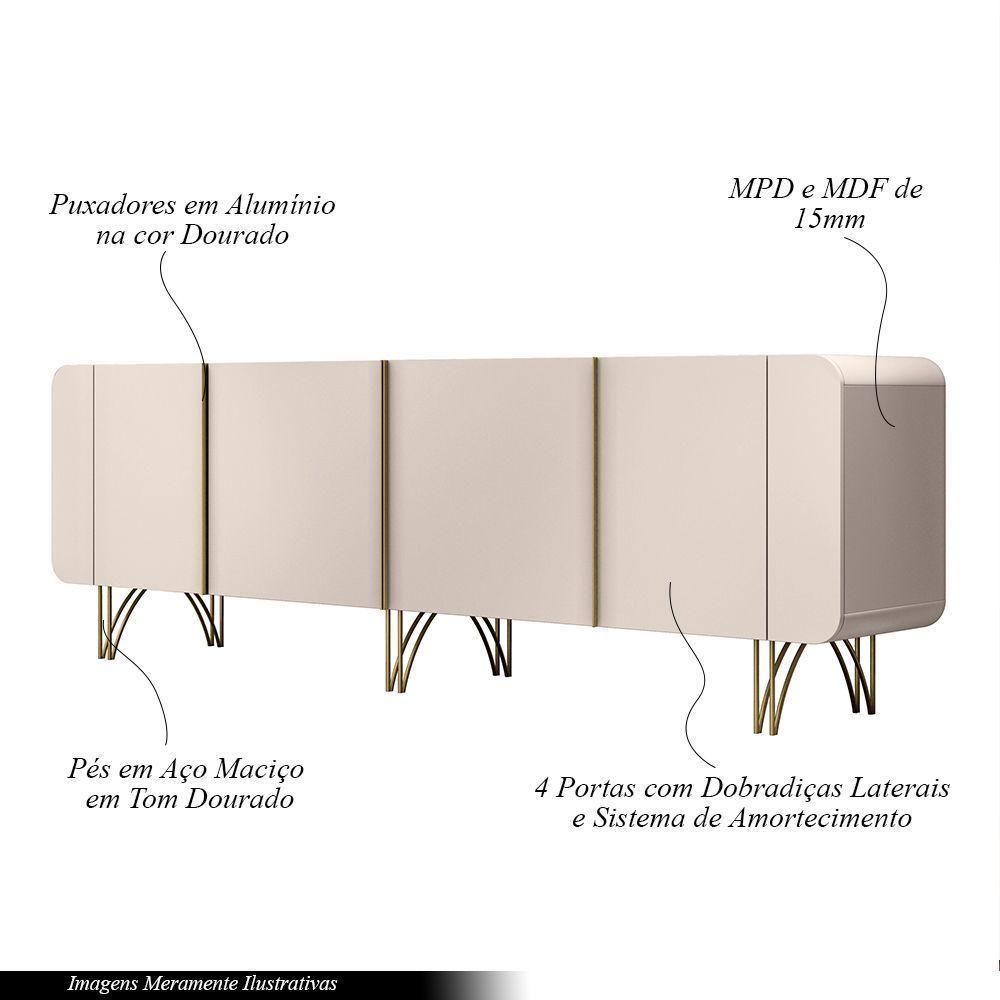 Buffet Decorativo Com Puxadores Em Alumínio Pés Aço Maciço Virginia Off White G26 - Gran Belo - 7