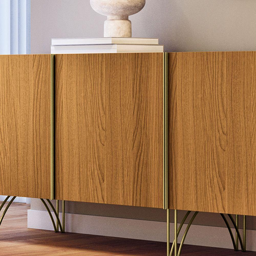 Buffet Decorativo Com Puxadores Em Alumínio Pés Aço Maciço Virginia Off White/cinamomo G26 - Gran Belo - 3