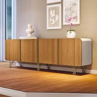 Buffet Decorativo Com Puxadores Em Alumínio Pés Aço Maciço Virginia Off White/cinamomo G26 - Gran Belo - 1