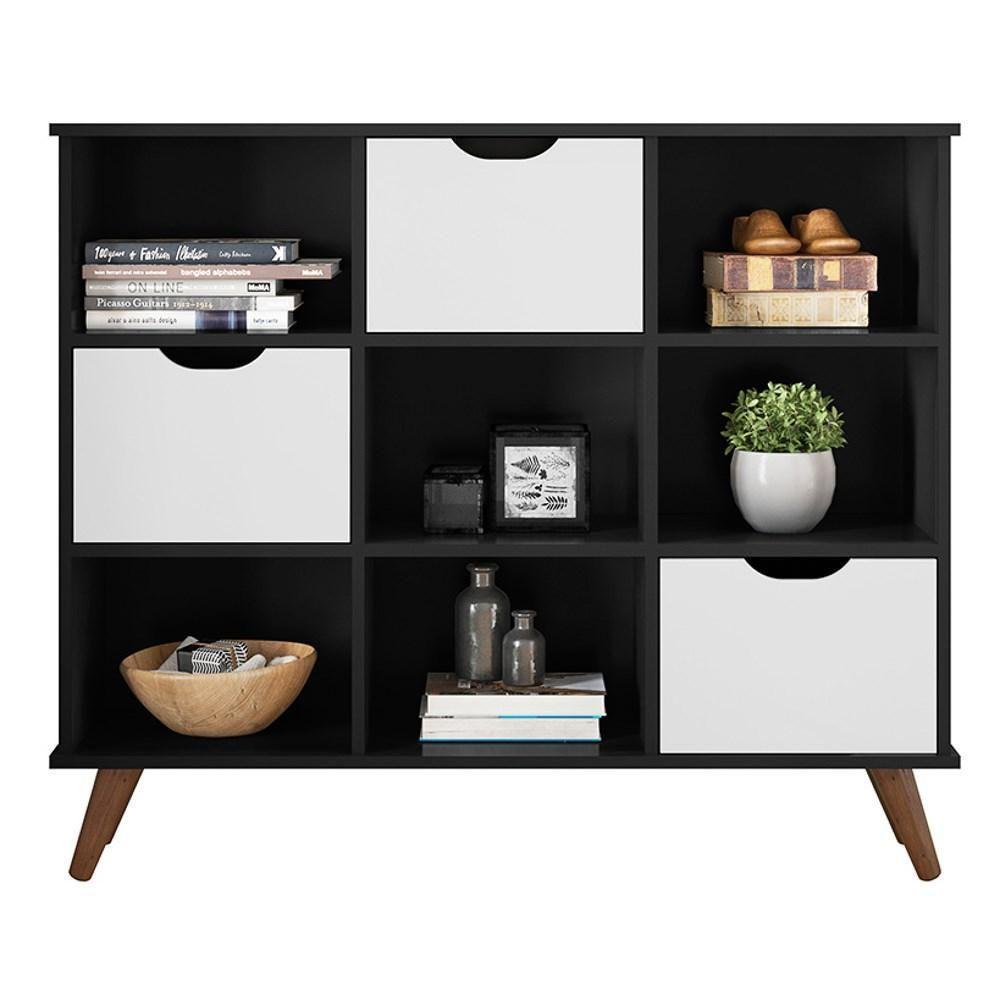 Nicho Organizador Multifuncional 6 Nichos 3 Gavetas Pés Retrô Cube Q01 Preto/Branco - Mpozenato - 1