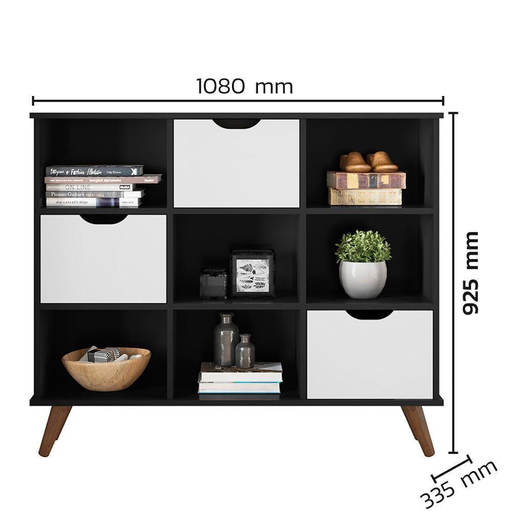 Nicho Organizador Multifuncional 6 Nichos 3 Gavetas Pés Retrô Cube Q01 Preto/Branco - Mpozenato - 2