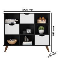 Nicho Organizador Multifuncional 6 Nichos 3 Gavetas Pés Retrô Cube Q01 Preto/Branco - Mpozenato - 2