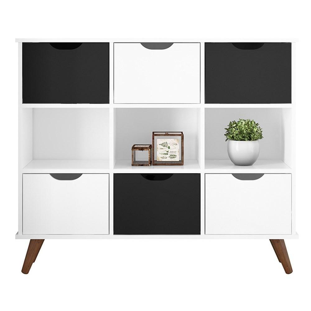 Nicho Organizador Multifuncional 3 Nichos 6 Gavetas Pés Retrô Cube Q01 Branco/Preto - Mpozenato - 1