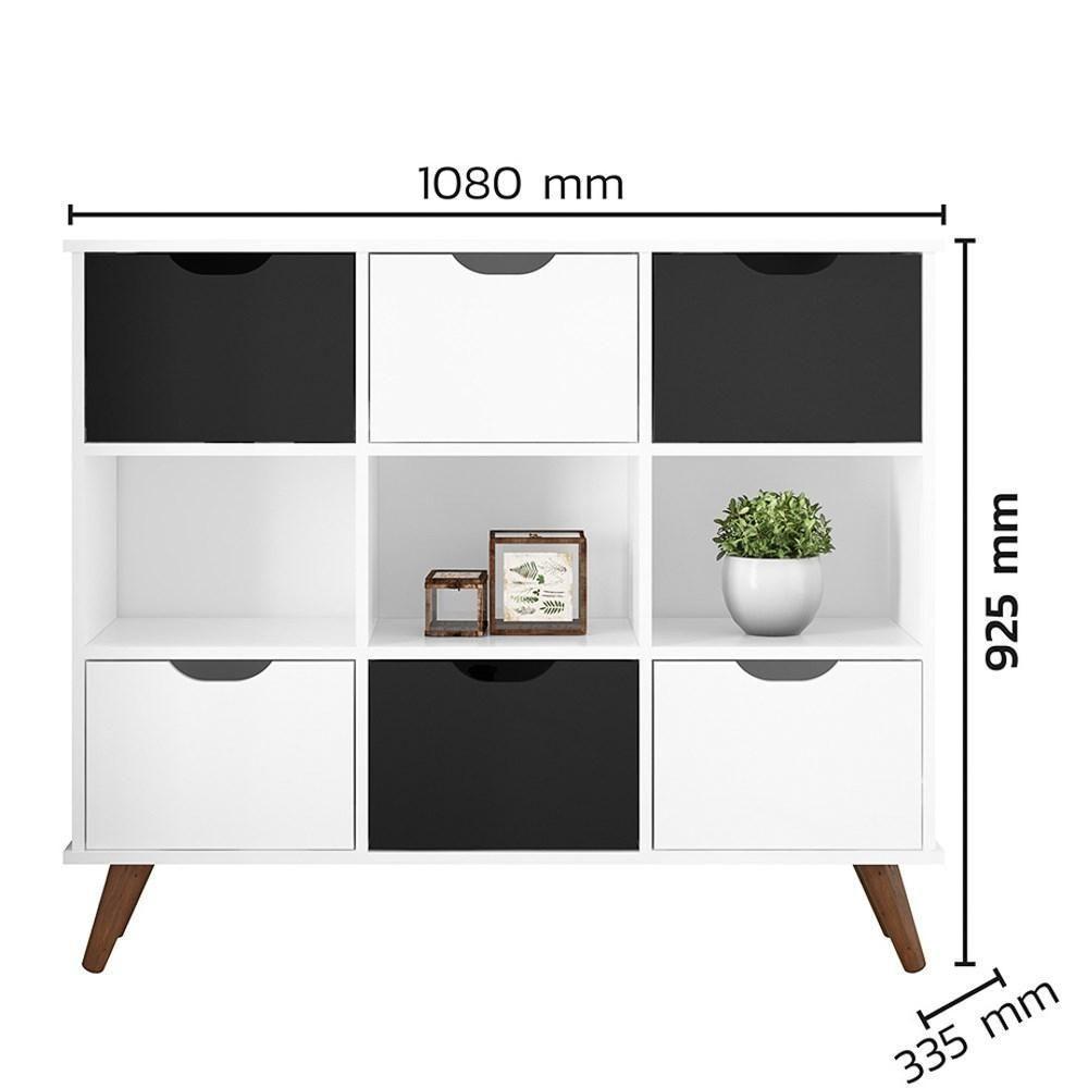 Nicho Organizador Multifuncional 3 Nichos 6 Gavetas Pés Retrô Cube Q01 Branco/Preto - Mpozenato - 3